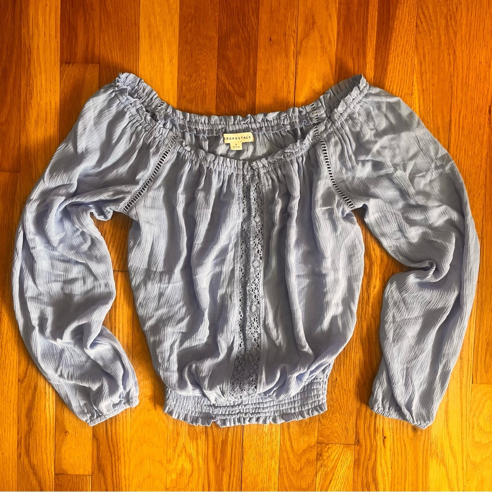 Aeropostale Gray Smocked Off-the-Shoulder Blouse